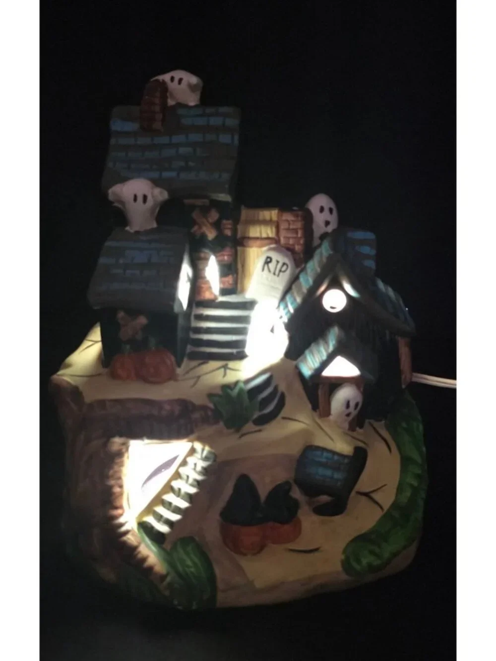 Vintage Pacific Rim Ceramic Light-Up Halloween Spooky Haunted House Colorful